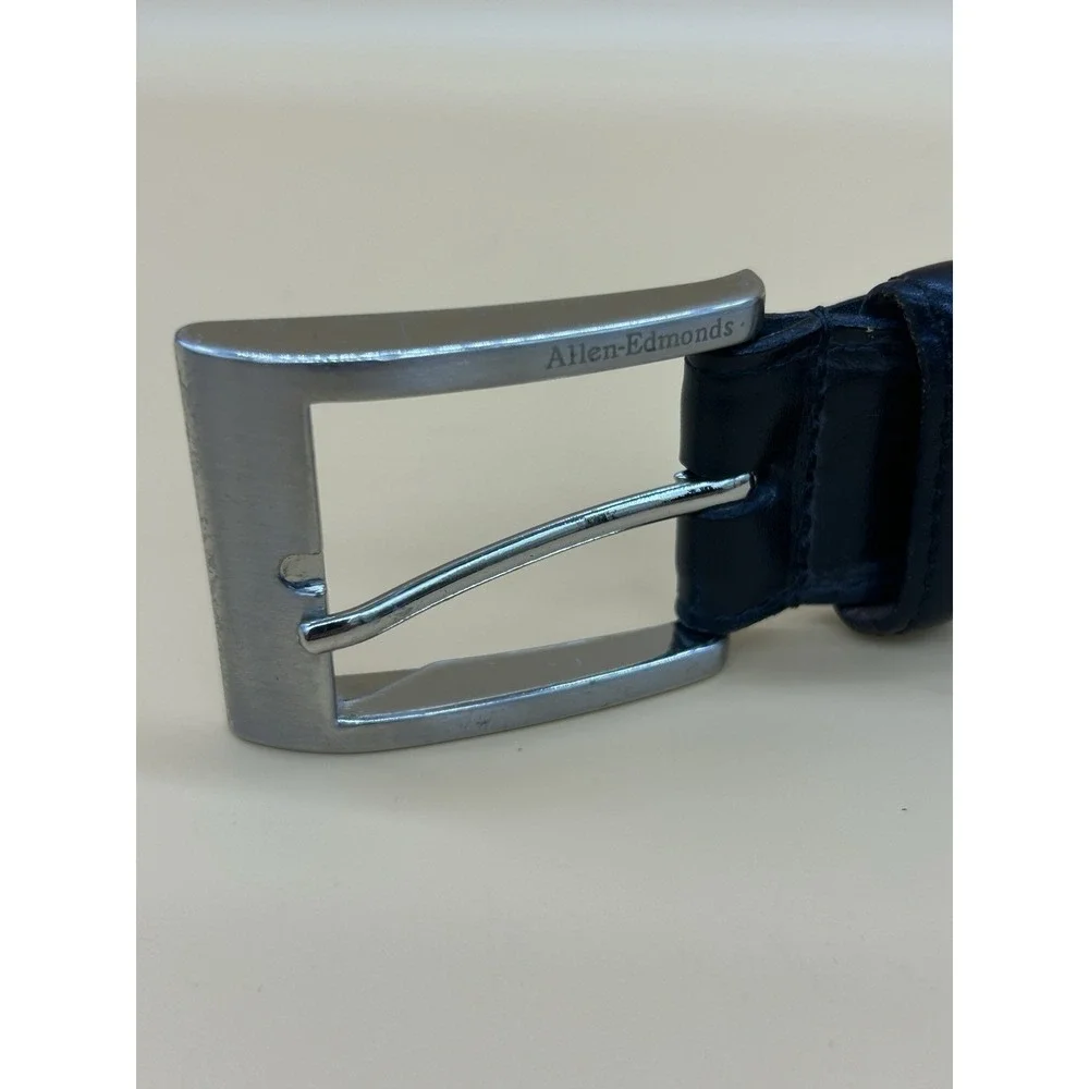 Allen Edmonds Black Calfskin Leather Dress Belt Silver Buckle Size 46 USA 39501